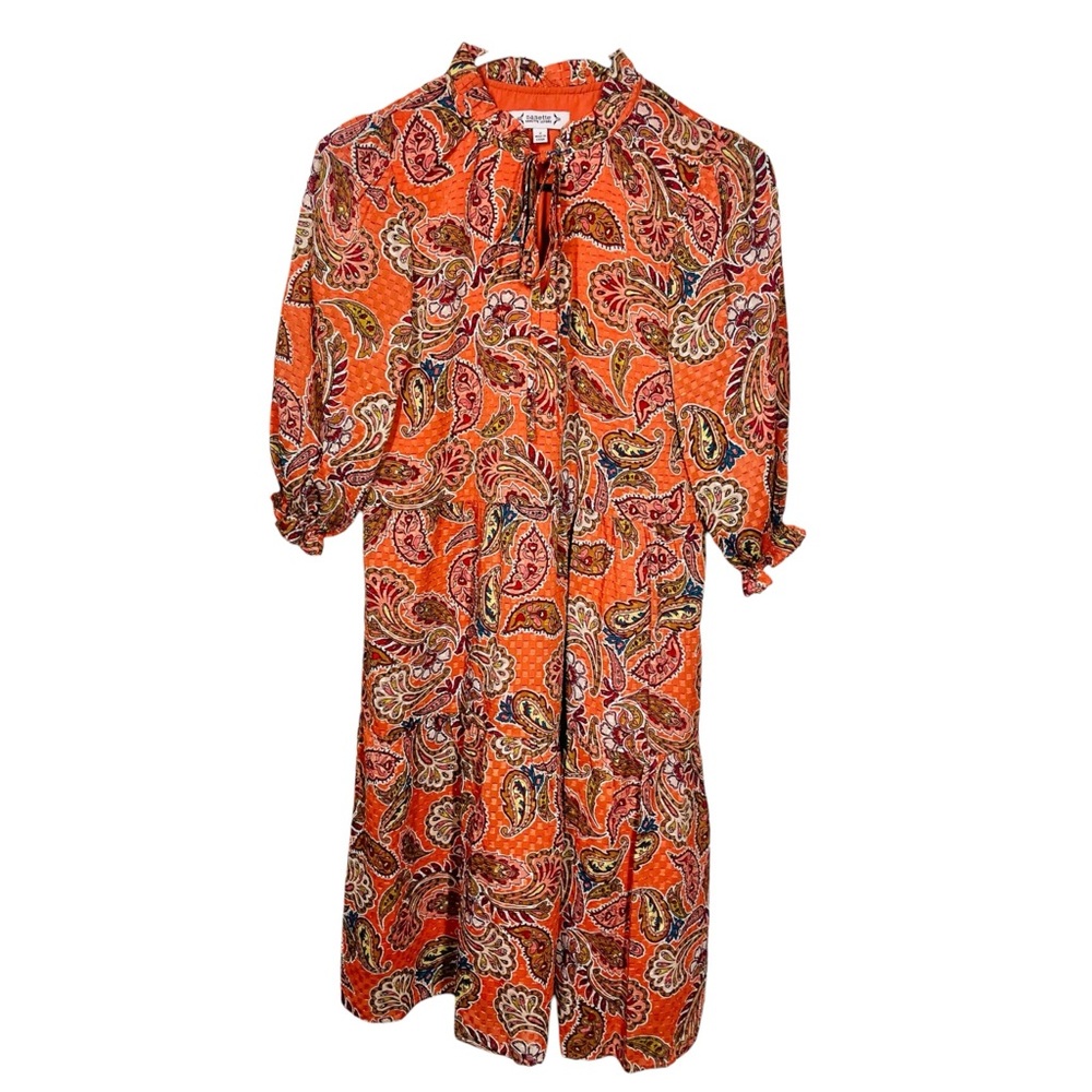 NEW Nanette Lepore Dusky Orange Paisley Tie Front Tiered Dress Size 2